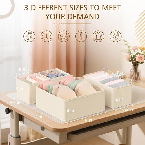 Criusia 15 Pack Drawer Organizer for Clothes, Foldable Dresser Dividers with 3 Sizes, Fabric Storage Bins – Beige thumbnail 2