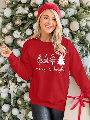 UYIQL Christmas Sweatshirts for Women Funny Christmas Tree Xmas Cute Graphic Long Sleeve Shirt thumbnail 5