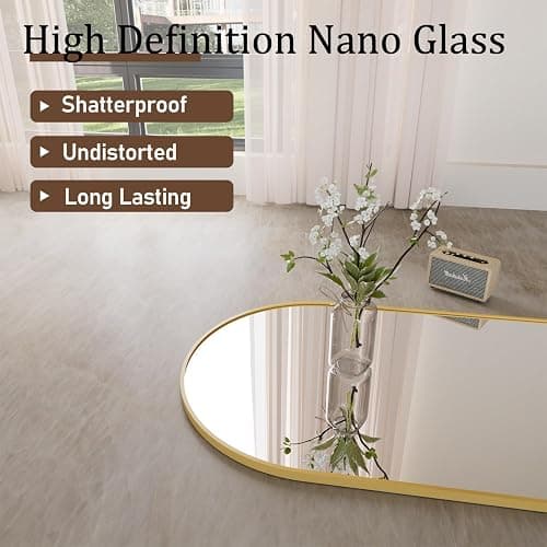 VooBang Arch Mirror Full Length, 26" x 71" Floor Mirror with Stand, Aluminum Alloy Frame Full Body Mirror, Standing Hanging or Leaning Against Wall for Bedroom and Living Room, Gold thumbnail 4