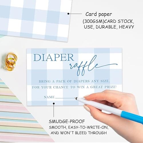 QWYBP Baby Shower Raffle Tickets 50pcs, 3.5 x 2.1 Light Blue Diapers Tickets, Diaper Raffle Tickets, Gender Reveal Game, Diaper Raffle Invitation Cards for Boys Girls, Baby Shower Game Supplies - A12 thumbnail 4