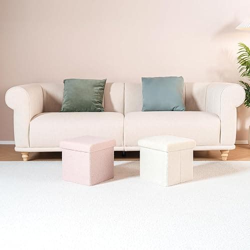 ROOM | Amazon | B FSOBEIIALEO Small Storage Ottoman Cube Sherpa Ottomans Foot Rest, Foldable Boucle Ottoman, Faux Teddy Fur, Cream White 12.6"x12.6"x12.6" - White - 12.6"x12.6"x12.6" thumbnail 8