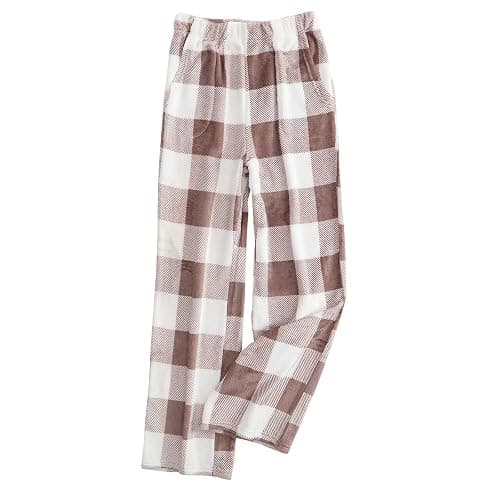 Fluffy Flannel Pajama Pants Women Fuzzy Buffalo Plaid Pj Pants Comfy Loose Soft Plaid Pant Elastic Waist Sleep Pant - Image 1