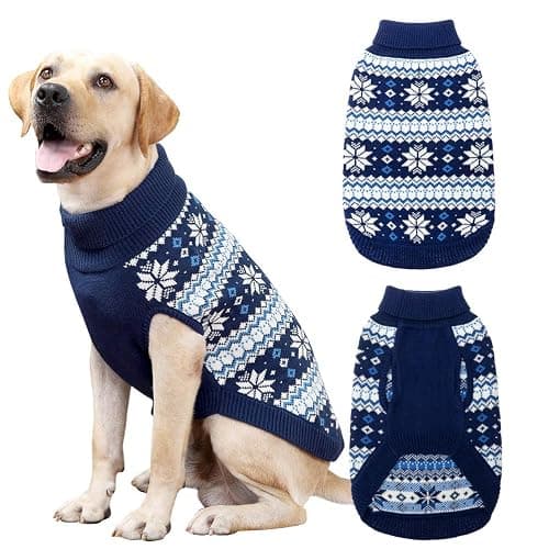 KOOLTAIL Cable Knit Dog Sweater Turtleneck, Cold Weather Pullover Classic Knitwear, Snowflake Pattern Thick Warm Winter Pet Clothes, Dog Christmas Sweater for Small Medium Large Dogs Cats, Navy Blue L - Image 1