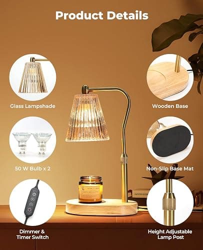 Candle Warmer Lamp, Candle Warmer with Timer and Dimmer, Adjustable Height Electric Candles Lamp with 2 Bulbs for Scented Jar, Wax Melter Lamp for Fall Decor, Home Decor, Room Decor, Gifts for Women thumbnail 6