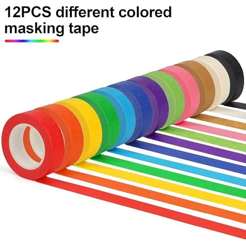 Guirnd 12PCS Colored Masking Tape, Kids Art Supplies, DIY Craft Tape, Colored Tape Rolls, Colored Painters Tape, 1.7cm x 12m (2/3In x 13Yards) thumbnail 3