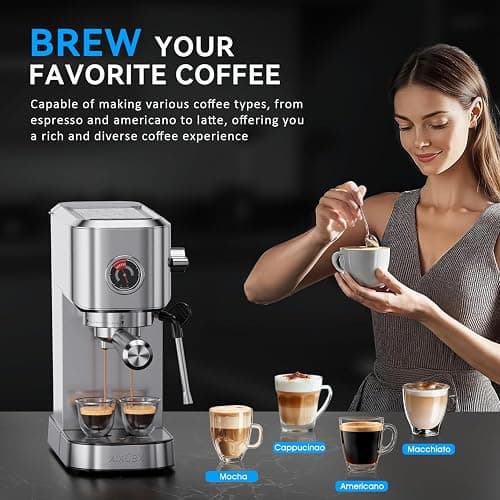 XIXUBX 20Bar Espresso Machine, Compact Espresso Maker with Milk Frother, Stainless Steel Coffee Machine for Cappuccino&Latte, 42oz Water Tank, Visible Pressure Gauge, Home&Office, Silver thumbnail 7