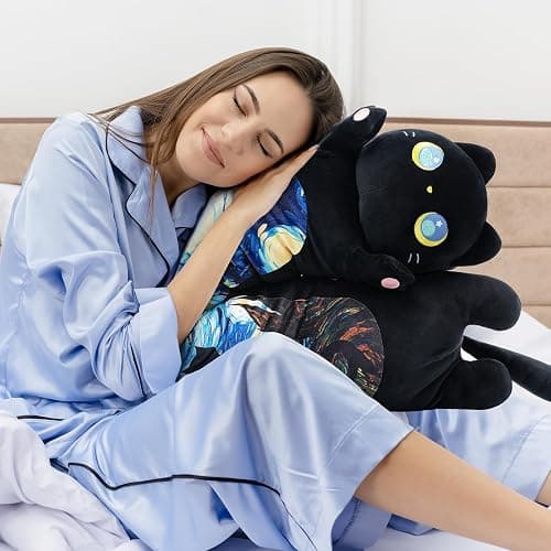 Mewaii Long Cat Plush Body Pillow, Cute Cat Plush Animals Kawaii Soft Plushies, Kitten Plush Pillow Gift for Girls Boys (Blue Starry Cat 53 Inch) thumbnail 2