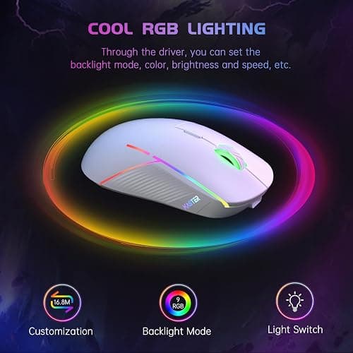 FFJ Wireless Gaming Mouse, 24000 DPI, Tri-Mode 2.4G/USB-C/Bluetooth 5.3 Gaming Mouse Wireless, RGB Programmable Mouse Gamer, 75Hrs Battery Life, Rechargeable Gaming Mice for PC, Mac, PS5, Xbox - White thumbnail 6