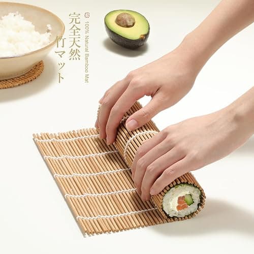 Sushi Making Kit, Delamu Bamboo Sushi Mat, Including 2 Sushi Rolling Mats, 5 Pairs of Chopsticks, 1 Paddle, 1 Spreader, 1 Beginner Guide PDF, Beginner Sushi Kit, Sushi Plates thumbnail 5
