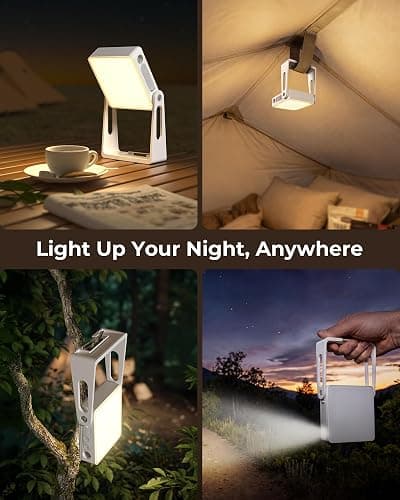 2 Pack Camping Light Lanterns, 4000mAh Camping Lamp Rechargeable Battery Powered 2-in-1 LED Lanterns, Flashlight Lights for Camping, Hiking, Emergency Lights for Home Power Outages, White thumbnail 3