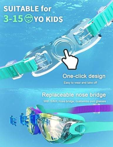 Hurdilen Kids Swim Goggles, Swimming Goggles for Kids with Nose Clip, Earplugs, Nose Bridge for Age 3-15 thumbnail 2