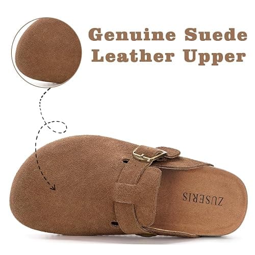 Kids Suede Clogs Boys Girls Cork Footbed Potato Shoes Classic Slip On Leather Mules Children Indoor Outdoor Sandals with Adjustable Buckle thumbnail 2