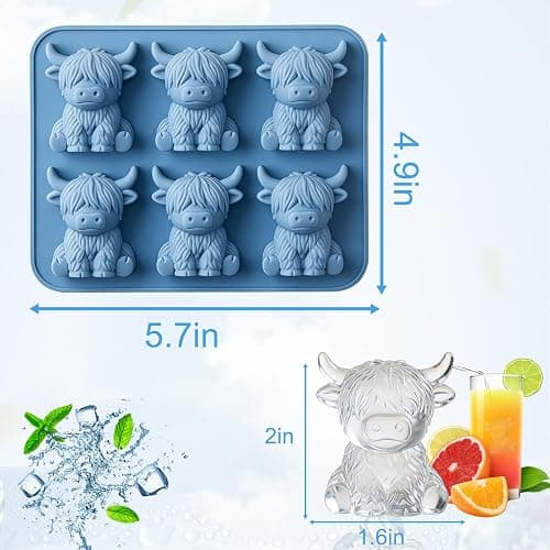 Mini Highland Cow Ice Cube Mold, 3D Cute Cattle Silicone Ice Cube Trays，Cow Shaped Ice Cube Trays For Whiskey Cocktails Beer Coffee & Drinks Party, Reusable Animal Dessert Mold thumbnail 3