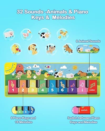 FOKI Floor Piano Mat for Toddlers, Sensory Educational Dancing Musical Keyboard Carpet Toy, Animal Sounds Touch Playmat Blanket, for 1 to 5 Years Old Boy and Girl thumbnail 3