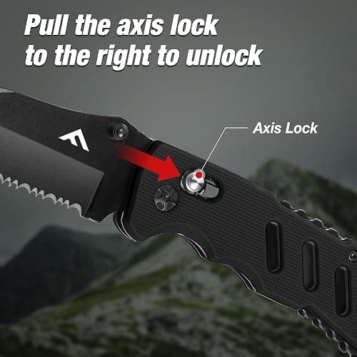 FLISSA Folding Pocket Knife with Clip, Glass Breaker and Seatbelt Cutter, Survival Knife for Emergency Rescue Situations, EDC Knife for Tactical, Hunting, Camping, Outdoor, Unique Gifts for Dad, Father-Black thumbnail 8