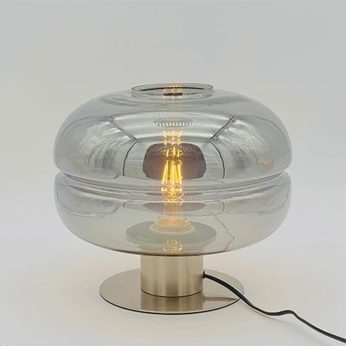 Lotus Atelier Modern Table Lamp, Smoked Glass Shade, Brushed Metal Base Aesthetic Home Decor - Image 1