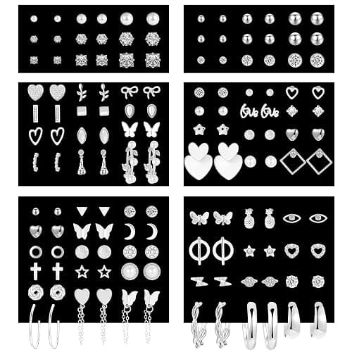 70 Pairs Gold Stud Earrings Set for Women Multipack, Trendy Hypoallergenic Pearl Cubic Zirconia Multiple Piercings Earrings Packs, Chunky Hoops Earrings for Gift Jewelry - Image 1