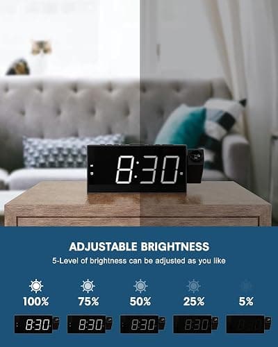 Projection Alarm Clock on Ceiling,Digital Clock for Bedroom with Battery Backup,7”Large Display,USB Charger,Dimmer,180° Rotatable Projector,12/24H,Snooze,DST,Loud Alarm Clock for Kids,Adults,Elders thumbnail 5