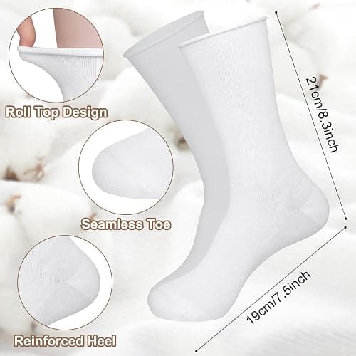 Chalier 5 Pairs Slouchy Socks for Women, Crew Cotton Socks with Cute Roll Top Casual Calf Long Sock thumbnail 4