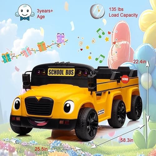 24V 2 Seater Ride on School Bus 4WD Kids Ride on Car, 6 Wheels Battery Powered Car w/Remote Control, Electric Cars for Kids to Drive, LED Light, Music, Bluetooth for Boys & Girls thumbnail 4