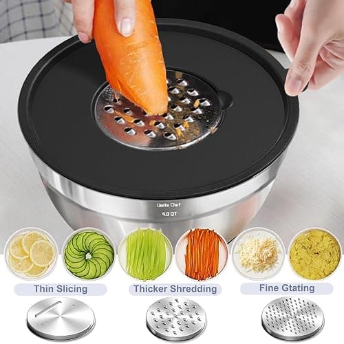 Umite Chef Mixing Bowls with Airtight Lids, 8PCS Stainless Steel Nesting Mixing Bowls Set, 3 Grater Attachments & Non-Slip Bottoms, Black Kitchen Bowls, Size 5, 4, 3.5, 2, 1.5QT for Baking & Serving thumbnail 8