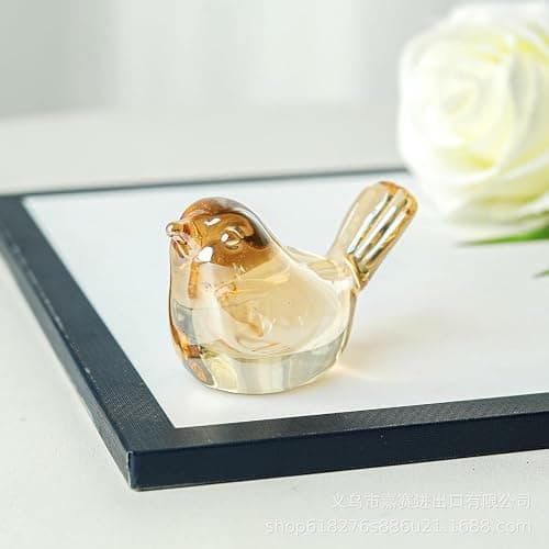 Reyife Small Bird Figurines Home Decor Glass Crystal Bird Statue Modern Style Decorative Ornaments for Living Room, Bedroom, Farmhouse, Office Desktop, Book Shelf, Coffee Table, Cabinets (Gold) thumbnail 8