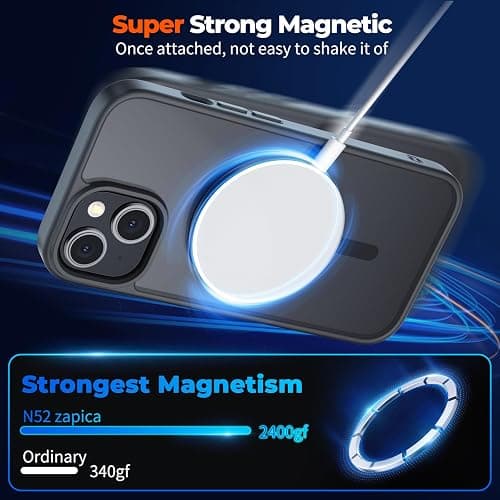 zapica Magnetic for iPhone 13 Case & iPhone 14 Case, [Compatible with MagSafe] [Military Grade Drop Protection] Translucent Matte Shockproof Anti-Scratch Phone Cover, Black thumbnail 3