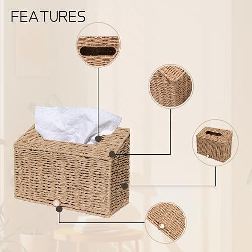 Furrywise Hand Towel Box Cover Compatible with Kleenex Hand Towels, Paper Rope Hand Towel Holder for Bathroom, Kitchen and Bathroom, 10.43" L x 4.5" W x 8" H in, Natural thumbnail 6