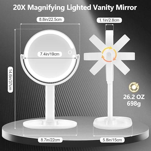 MIYADIVA Makeup Mirror with Lights,20X Magnifying Mirror with Light and Touch Switch,Vanity Mirror with 3 Color Light and 80 LEDs,2-Sided Lighted Magnified Mirror 8.8 Inches thumbnail 2