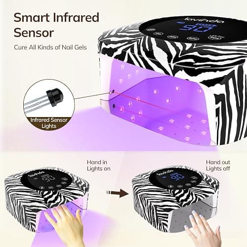 Lavinda UV Light for Gel Nails 54W UV Nail Lamp Cordless Rechargeable Nail Light with 4 Timer, 2X Faster Nail Polish Curing Lamp Nail Dryer for Salon Use-Zebra Pattern thumbnail 5