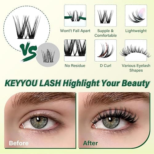 KEYYOU Flora Lash Clusters Kit Flaunt D Curl Natural Lashes 132pcs Lash Extension Kit 8-18mix Lash Clusters Fluffy Lashes with Ultra-Thin Soft Band with Remover Waterproof Bond and Seal(F01 Kit) thumbnail 5