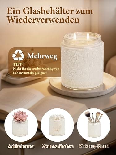 Vanille Duftkerze im Glas, 210g Sojawachs, Entspannung & als Geschenkidee | 2 Baumwolldochte, gleichmäßiger Abbrand, handgegossene Kerze, strukturiertes Glas, warmer süßer Vanilleduft, bis zu 50 Std. thumbnail 7