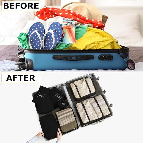 8 Set Packing Cubes for Suitcases Travel Luggage Packing Organizers,Travel Essentials Accessories Luggage Organizer with Shoe Bag Tioletry/Laundry Bag(Black) thumbnail 2