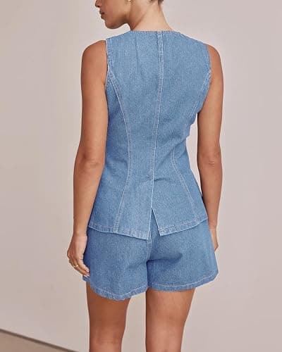 Kedera Women's Button Down Denim Vest Sleeveless Tank Tops Crew Neck Slim Fit Jean Jacket Waistcoat with Pockets thumbnail 4