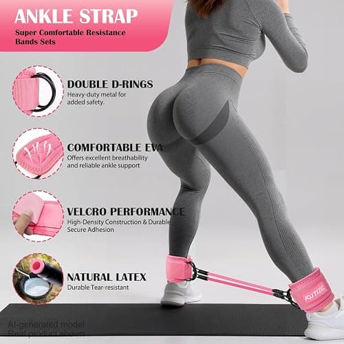 KUTIZE Ankle Resistance Bands with Cuffs & Fabric Resistance Bands Set - Legs & Glutes Workout Equipment for Women & Men, Home Gym Heavy Exercise Bands for Hip, Yoga, Strength Training, Rehab, Pilates thumbnail 4