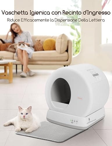 MeoWant Lettiera Gatto Autopulente, 57,6L Lettiera Automatica per Gatti con Sacchi Spazzatura e Tappetini Gatti per Multi Gatto, Isolamento Odori, Pulizia Facile, Comando APP thumbnail 2