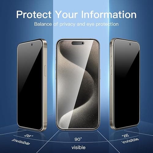 NEW'C 3X Privacy for iPhone 15 Pro Screen Protector (6.1 inches)+ 3X Camera Lens Protector, Sensor Protection, Case Friendly Tempered Glass Film + Dust Plug - Easy Installation Tool Included thumbnail 4