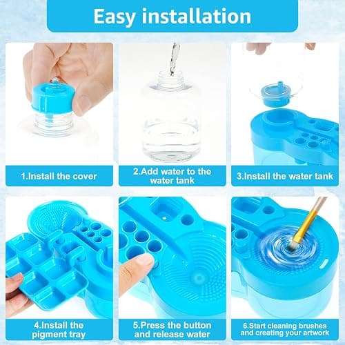 Paint Brush Cleaner for Kids Water Circulation Paint Brush with Drain Paint Water Dispenser with Palette Brush Holder Paint Brush Washer for Acrylic Painting Watercolor Art Supplies(blue) thumbnail 4