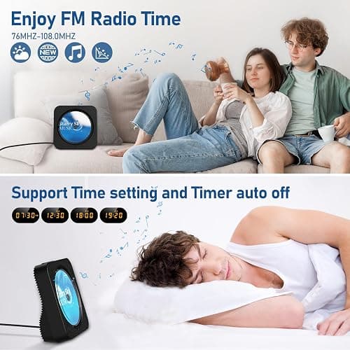 CD Player Portable Bluetooth 5.1 Desktop CD Player with HiFi Sound Speakers,Remote Control,Dust Cover,LED Display,Boombox FM Radio,USB/AUX for Home,Kids (Black) thumbnail 5
