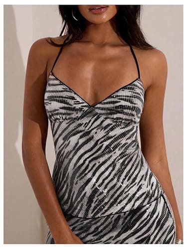 Verdusa Women's Going Out Tops Y2K Sequin Halter Crop Top Criss Cross Backless Rave Party Outfits thumbnail 3