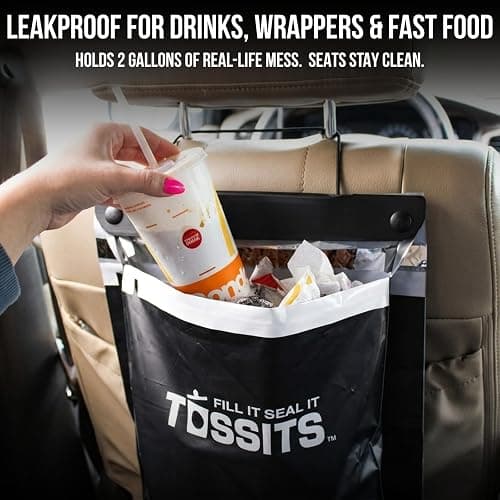 Tossits Recycled Disposable Car Trash Bags – Leakproof, Smell Proof Hanging Garbage Bags for Car, Truck, SUV, RV & Vehicle – Black, 21 Count Disposable Automotive Trash Bags thumbnail 5