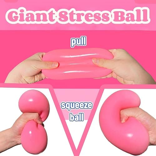 Giant Squishy Stress Balls for Kids and Adults - 4-Inch Jumbo Squishy Toys Dough Stress Ball, Stretchy Squeeze Fidget Toys for Boys, Girls, Birthday Gift, Easter Basket Stuffers (Pink) thumbnail 3
