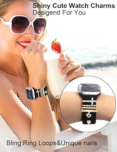 JR.DM 11-Pcs Super Bling Watch Charms with 9-Pcs Decorative Rings Loops 2-Pcs Decoration, Compatible with Apple Watch Band Metal Diamond Sliding Accessories for iWatch Series 11 10 9 8 7 6 5 4 3 2 1 thumbnail 5