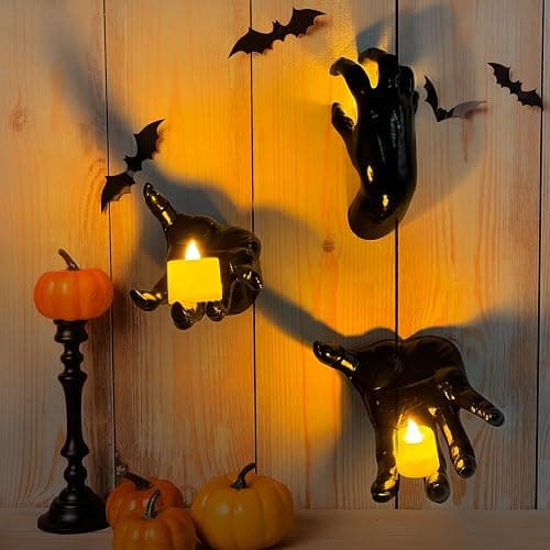Halloween Decorations Indoor Outdoor 3 Pack Wall Mount Creepy Hands&Candles | Life-Sized Horror Hands for Wall Decorations, Gothic Hanging Wall Art Sculpture thumbnail 6