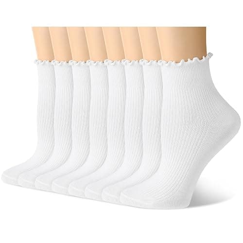Justay 8 Pairs Ruffle Socks Woman Cute Frilly Soft Cotton Crew Ankle Socks for Women Gifts - Image 1