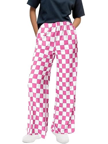 WSPLYSPJY Women's Casual Checkered Pants Elastic Waist Comfy Loose Wide Leg Pants with Pockets,XS - XXL - Image 1
