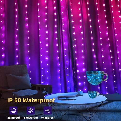 QINER LED Curtain Lights Indoor, 9.8 FT x 9.8 FT 300 LED with USB APP Control, Multiple Modes Selection, Smart Curtain Light for Bedroom,Halloween,Christmas, Wedding,Valentine's Day, Party thumbnail 4