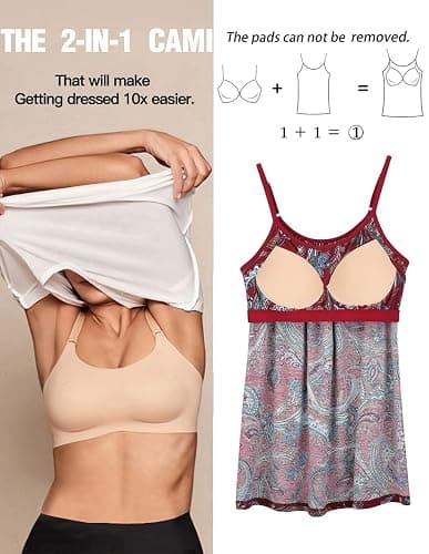 Camisoles for Women with Built in Bra Adjustable Strap Tank Tops Cami Sleeveless Summer Tops for Workout Sleeping Traveling thumbnail 2