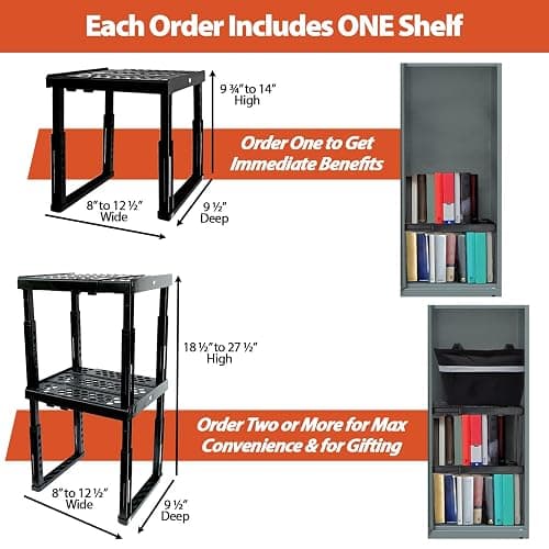Piffny Locker Organizer Shelf， Adjustable Width and Height, Ideal Locker for School, Office, and Gym Lockers… (White), PLKSLF01 thumbnail 4