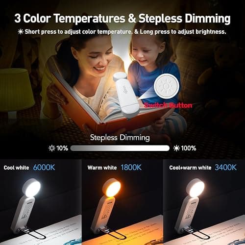 VAVOFO USB Rechargeable Bookmark Reading Light, Blue Light Blocking Amber LEDs for Bedtime Reading - Clip On, 9 Lighting Modes thumbnail 3